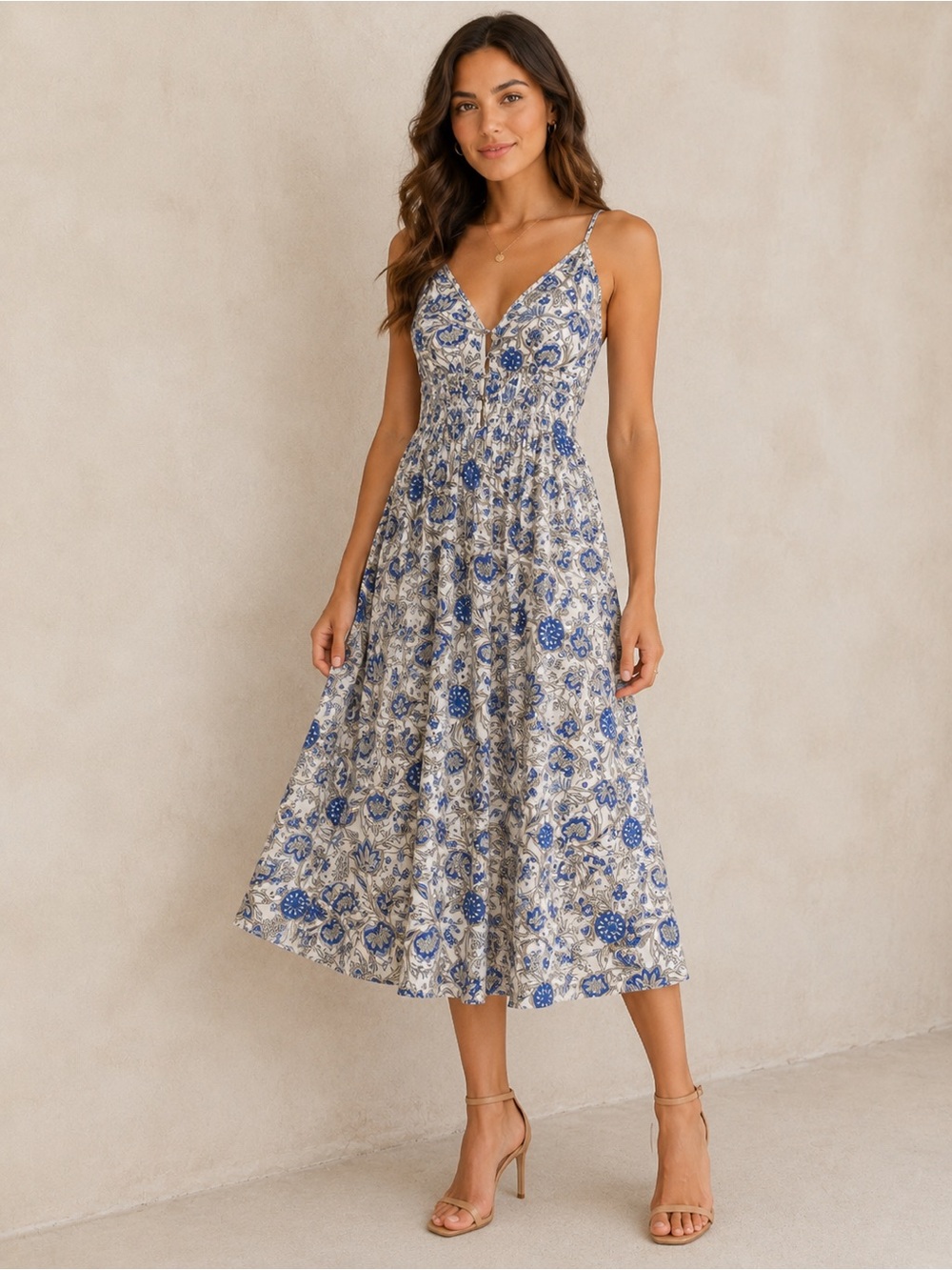 CAROLINA CONSTAS Goddess FloralMidi Dress